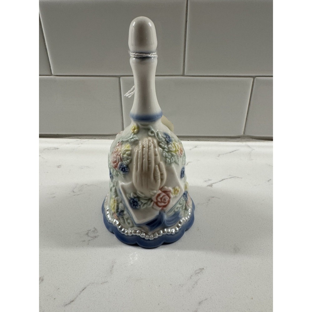Vintage Cornerstone‎ Creations Opalescent Ceramic Praying Hands/Bible Bell